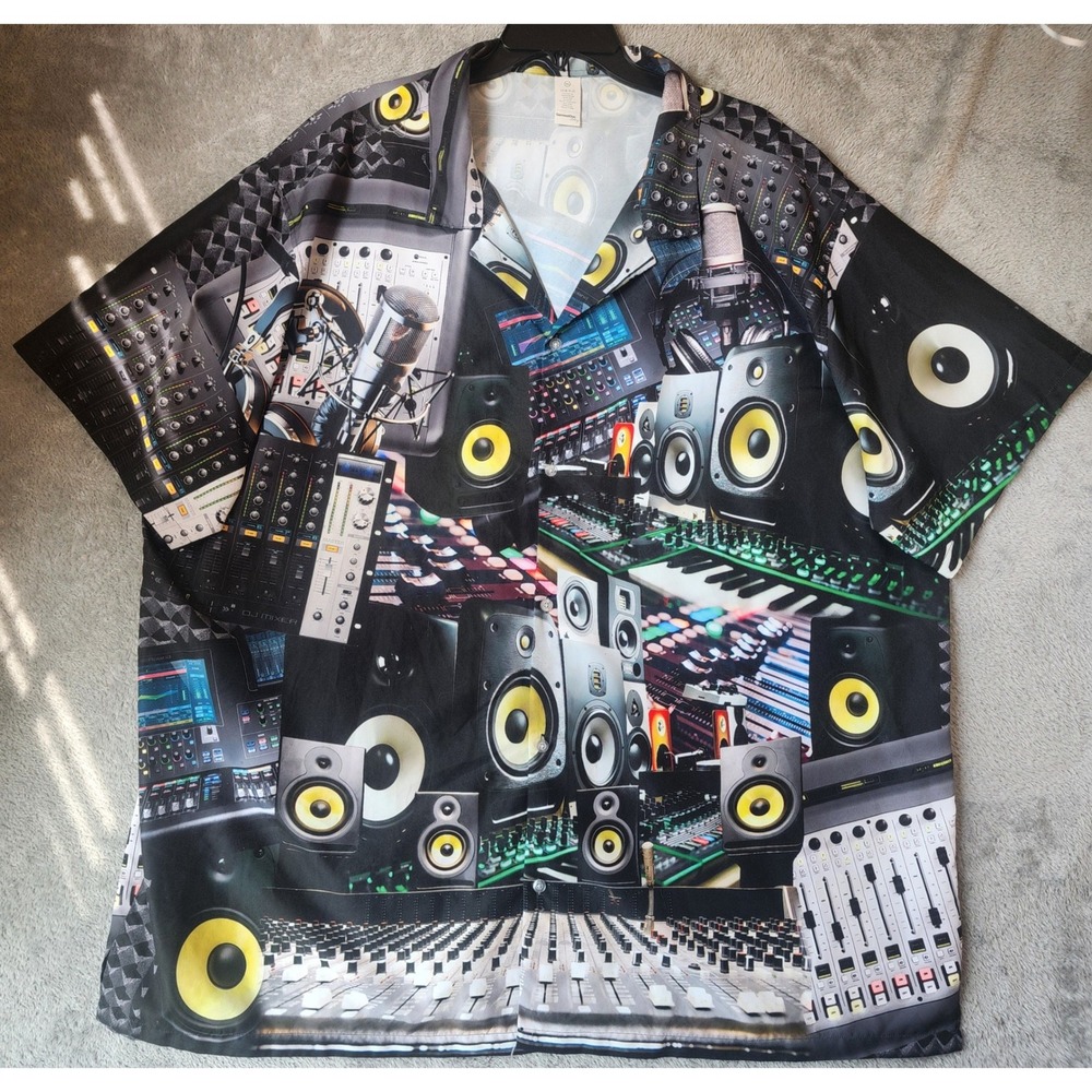GarmentOne Shirt Mens 3XL Music Studio DJ Mixing Board Graphic Button Up Retro